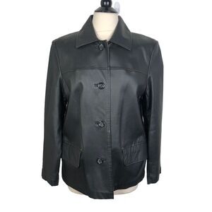 W New York by Winlet Button Front Black Leather Jacket Women's Size Medium